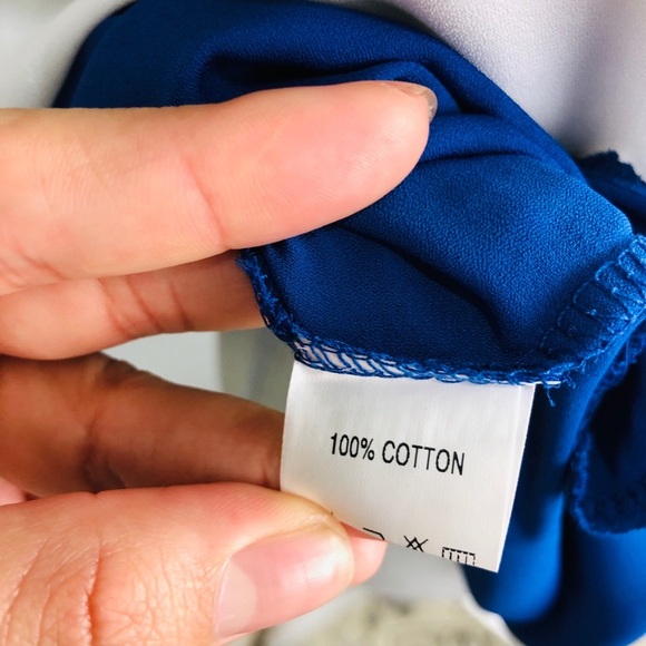 NWOT WHITE BLUE LOOSE FITTED FLOWY SUMMER Color Block TOP - Picture 5 of 7